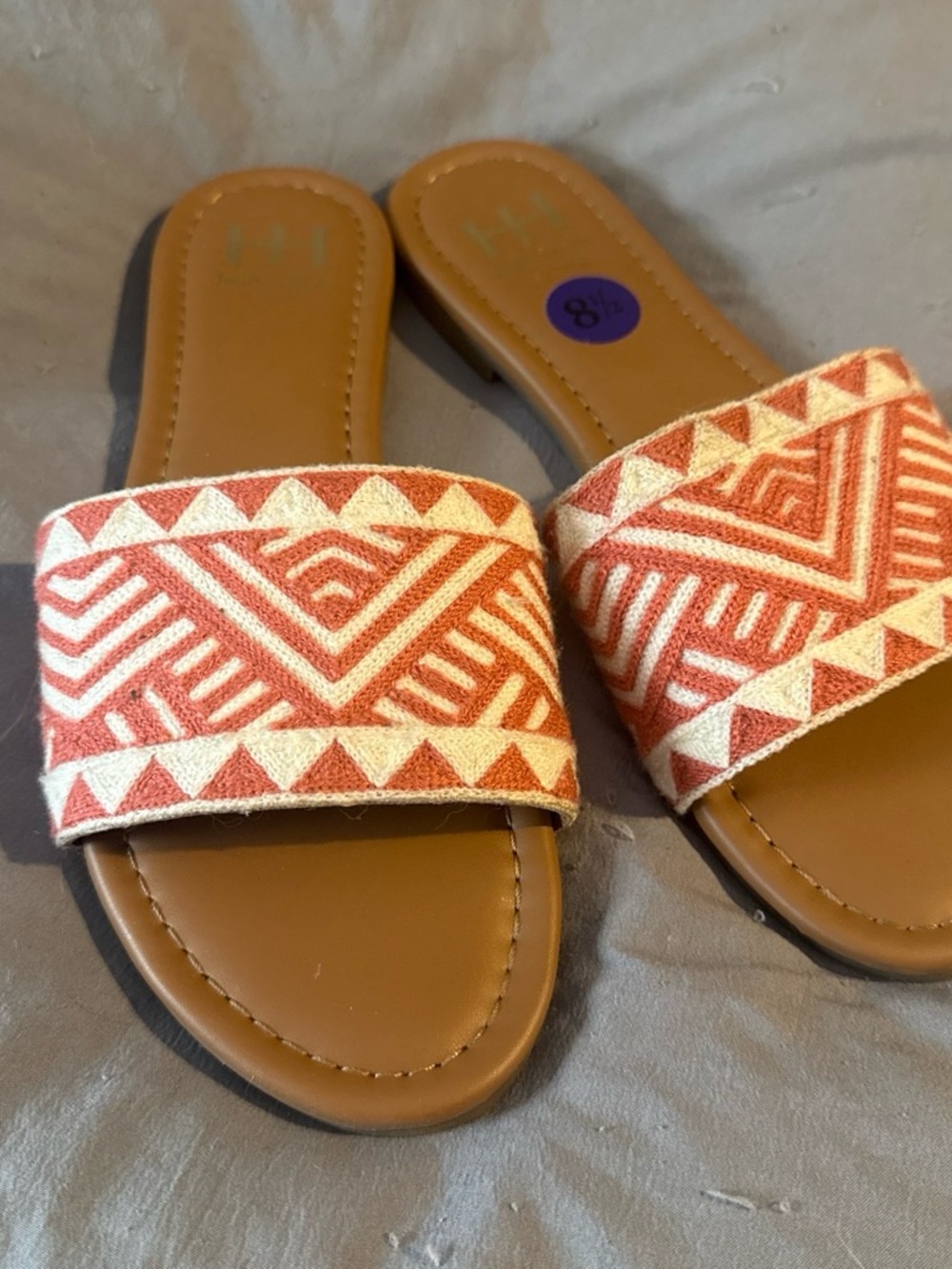 Haute Hippie Coral and Cream Geometric Slide Sandals
